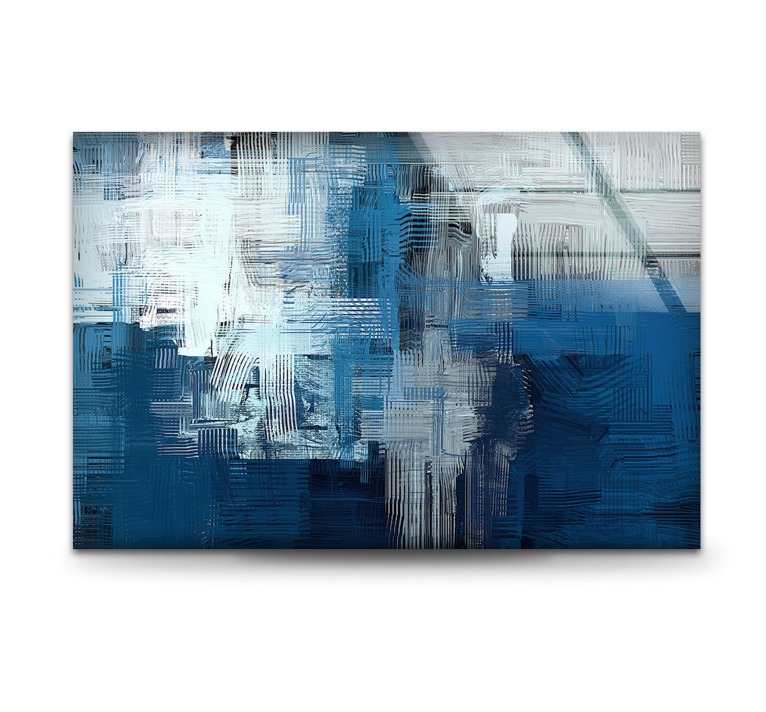 Blue Ink Abstract Glass Wall Art, glass art painting, glass art for the Wall