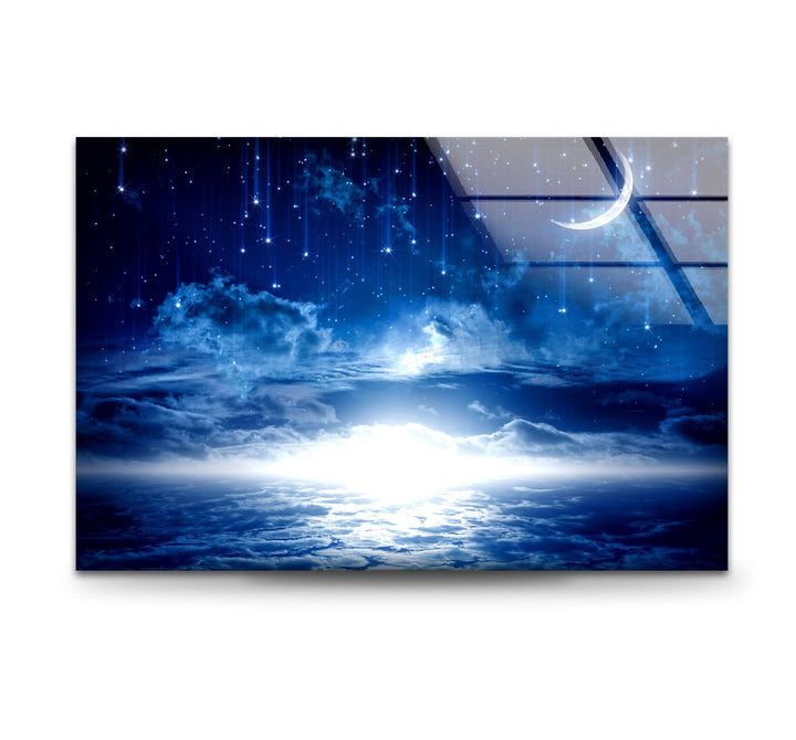 Starry Night Sky Moon Glass Wall Art, art glass wall art, glass wall art pictures