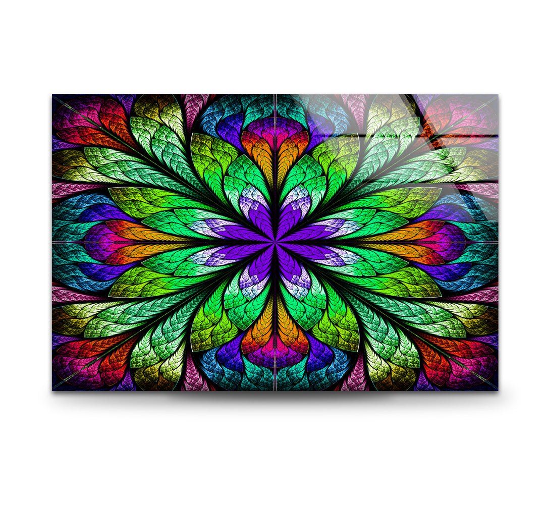 Fractal Flower in Glass Window Glass Wall Art stained glass wall art, stained glass wall decor
