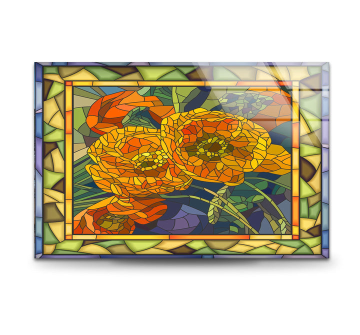 Orange Flowers Stained Glass Wall Art picture on glass wall art, photos printed on glass