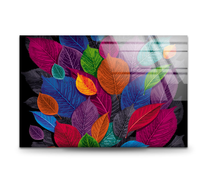 Modern Colorful Leaf Glass Wall Art, photo print on glass, prints on glass wall art