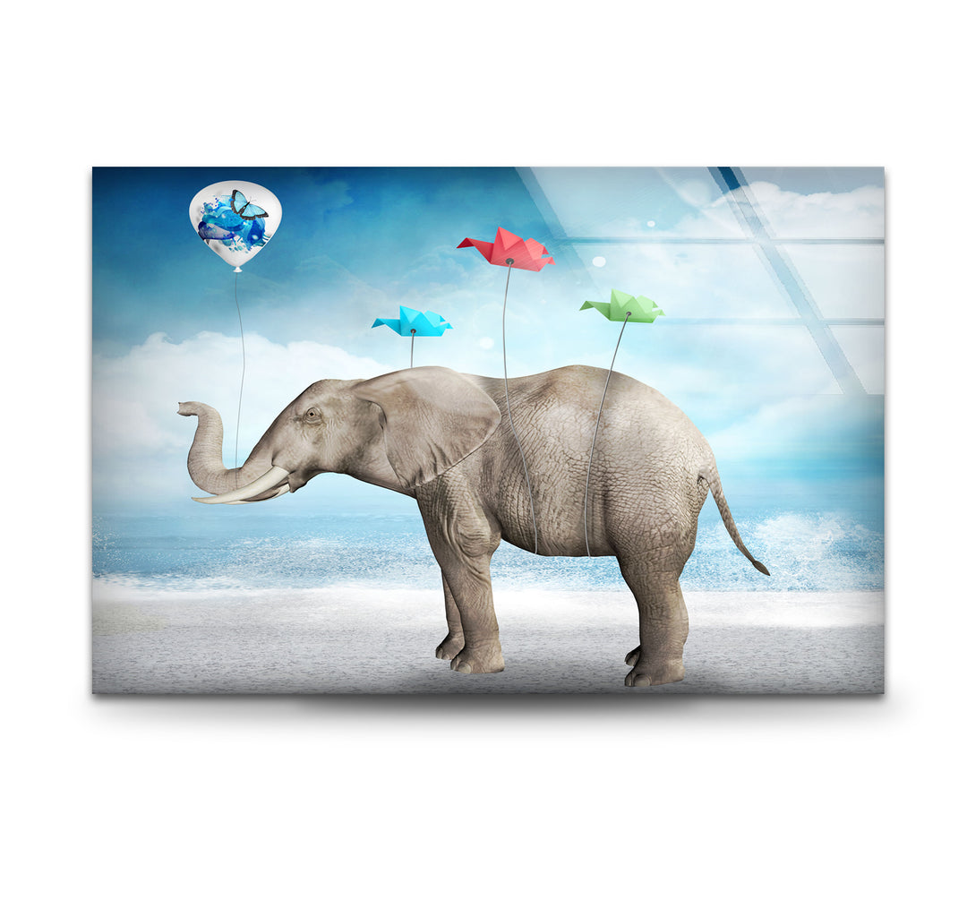 Surreal Elephant Glass Wall Art large glass photo prints, glass wall photos