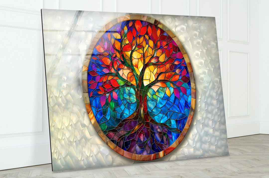 Red & Blue Tree of Life Art Glass Wall Art photo print on glass, prints on glass wall art
