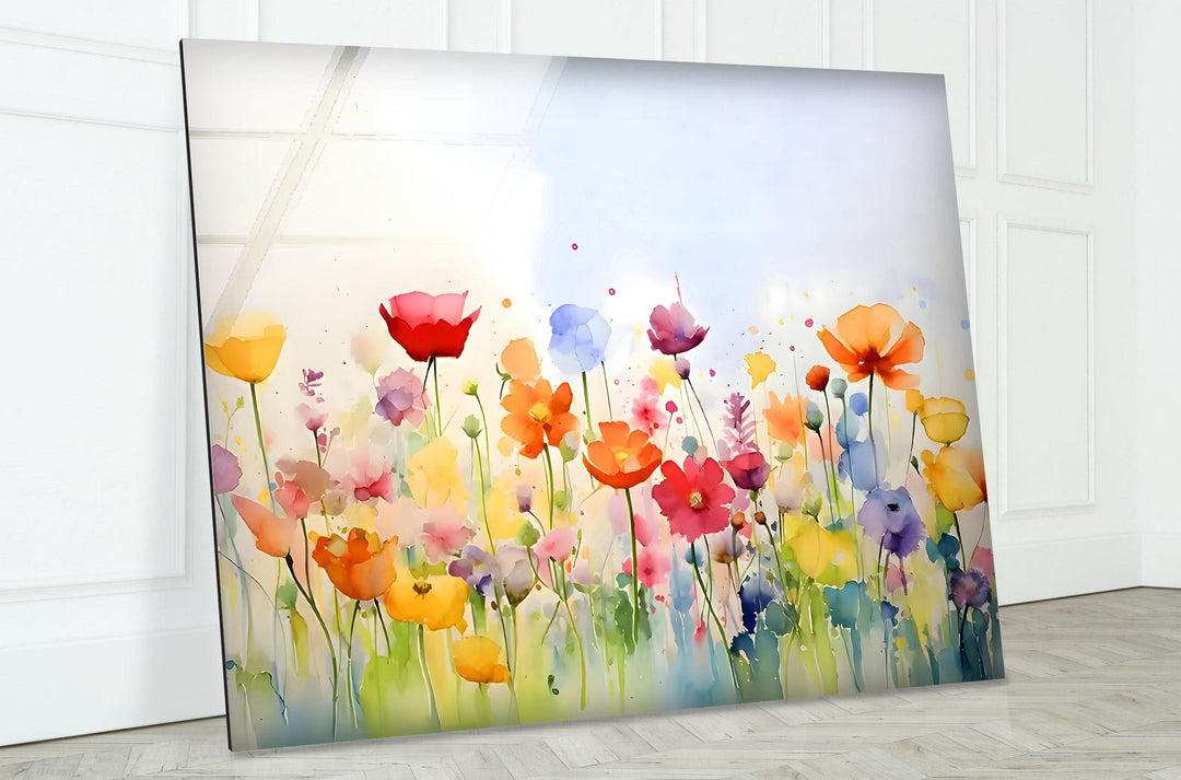 Colored Paint Flowers Glass Wall Art glass pictures for Wall, glass prints wall art
