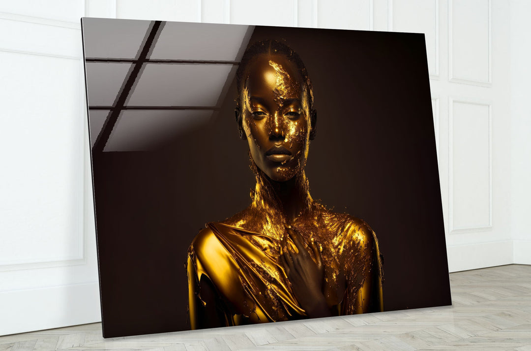 Portrait of a Woman Covered With Gold Glass Wall Art glass pictures for Wall, glass prints wall art
