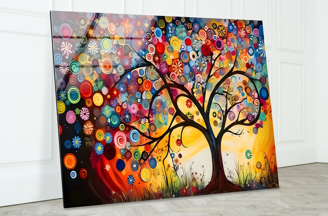 Colored Circles Tree Glass Wall Art photo print on glass, prints on glass wall art
