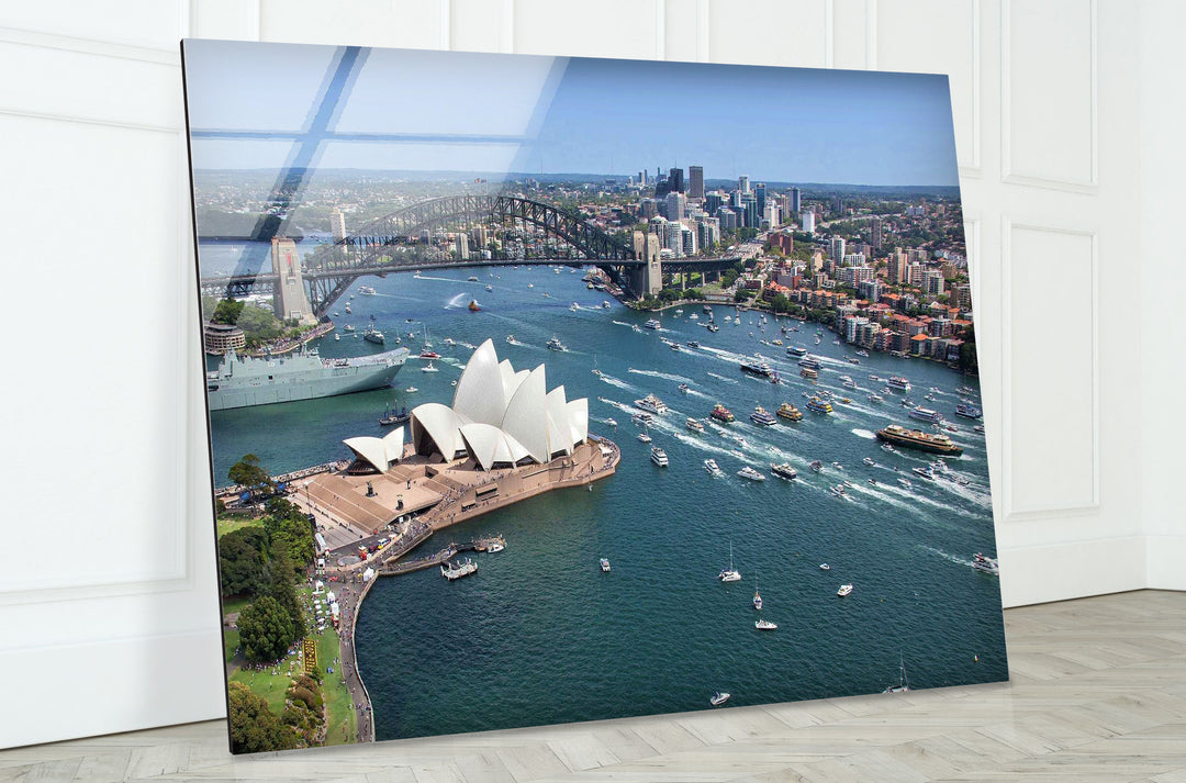 Sydney Opera House Glass Wall Art – Iconic View of Australia's Landmark & Harbour Bridge