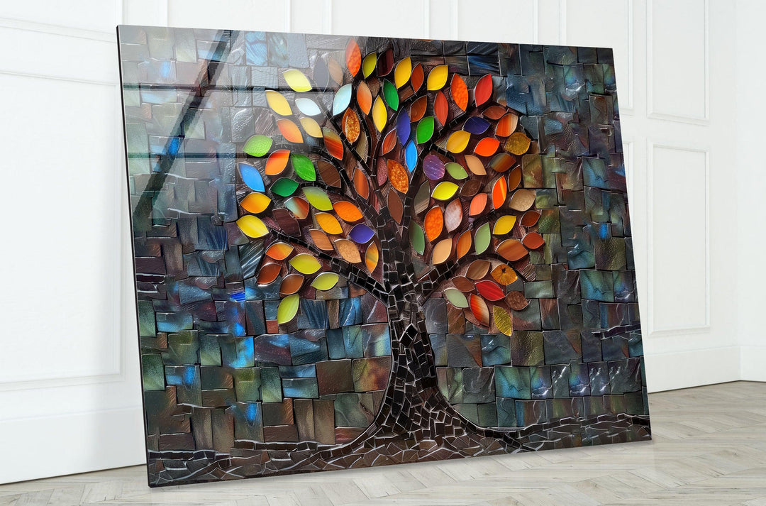 Mosaic Of A Tree Glass Wall Art print on glass, glass printed photos