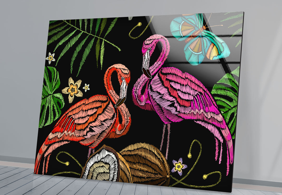 Flamingo Painting Glass Wall Art large glass photo prints, glass wall photos