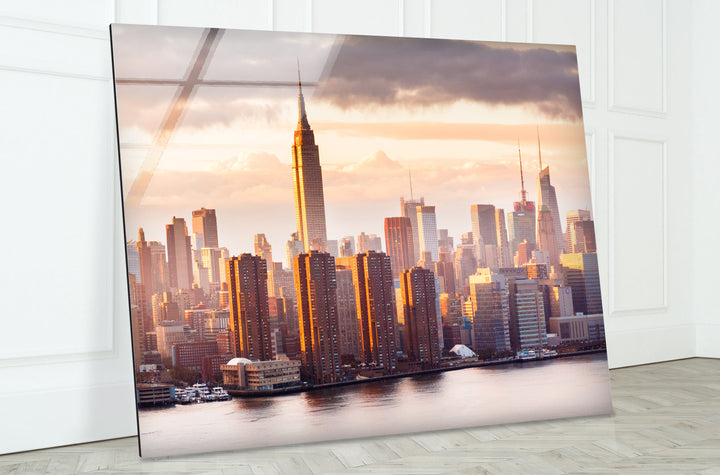 Empire State Building Glass Wall Art – Stunning NYC Skyline at Sunset