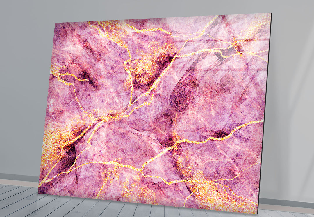 Pink Marble with Gold Glitter Glass Art Paintings