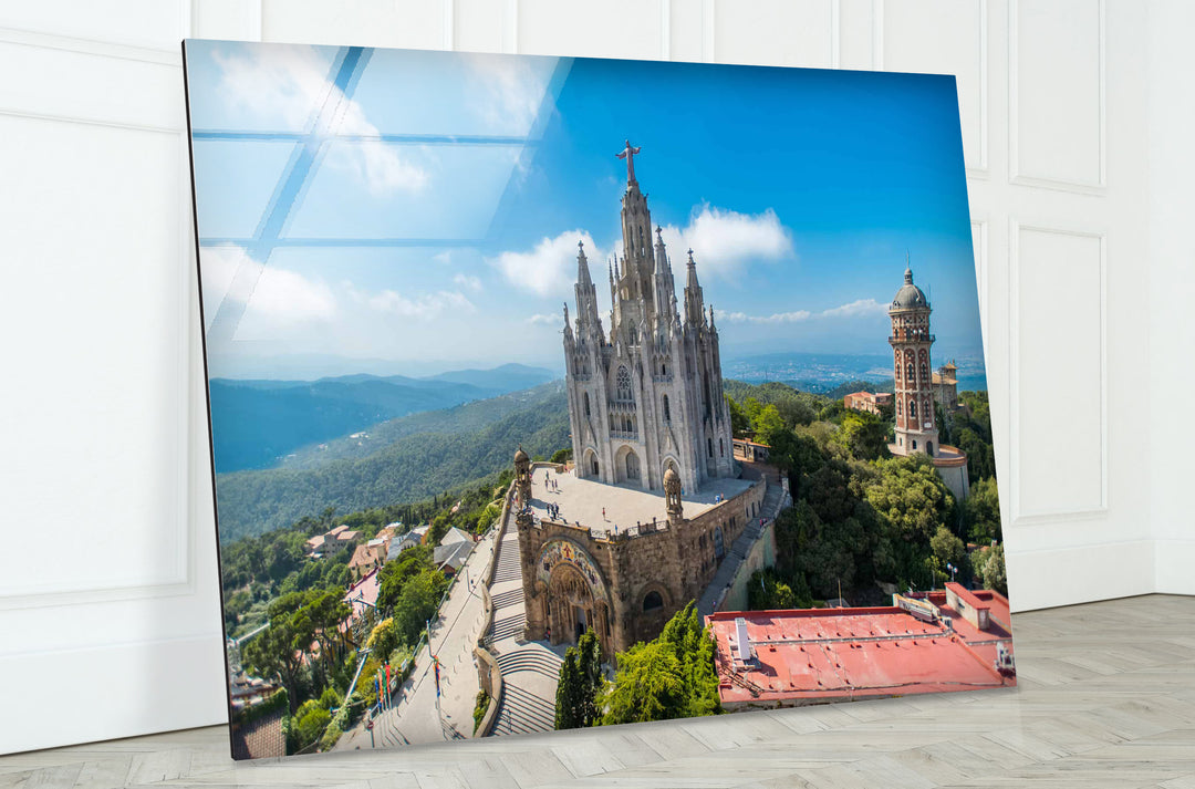 Tibidabo Cathedral Glass Wall Art – Majestic View of Barcelona’s Iconic Mountain & Church