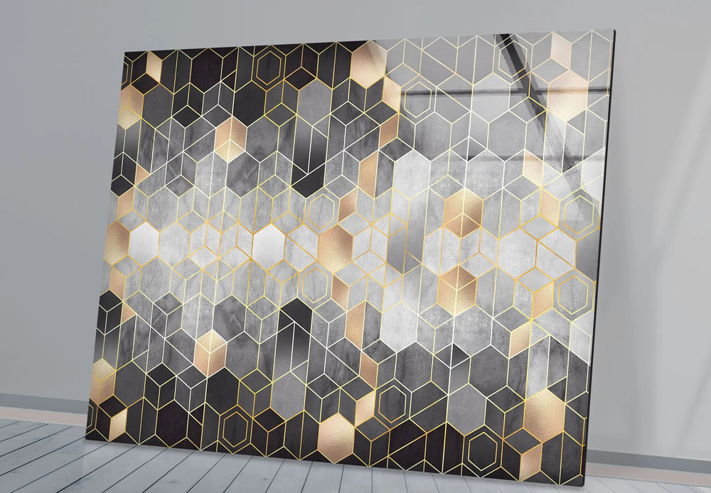 Mosaic Hexagon Glass Wall Art picture on glass wall art, photos printed on glass