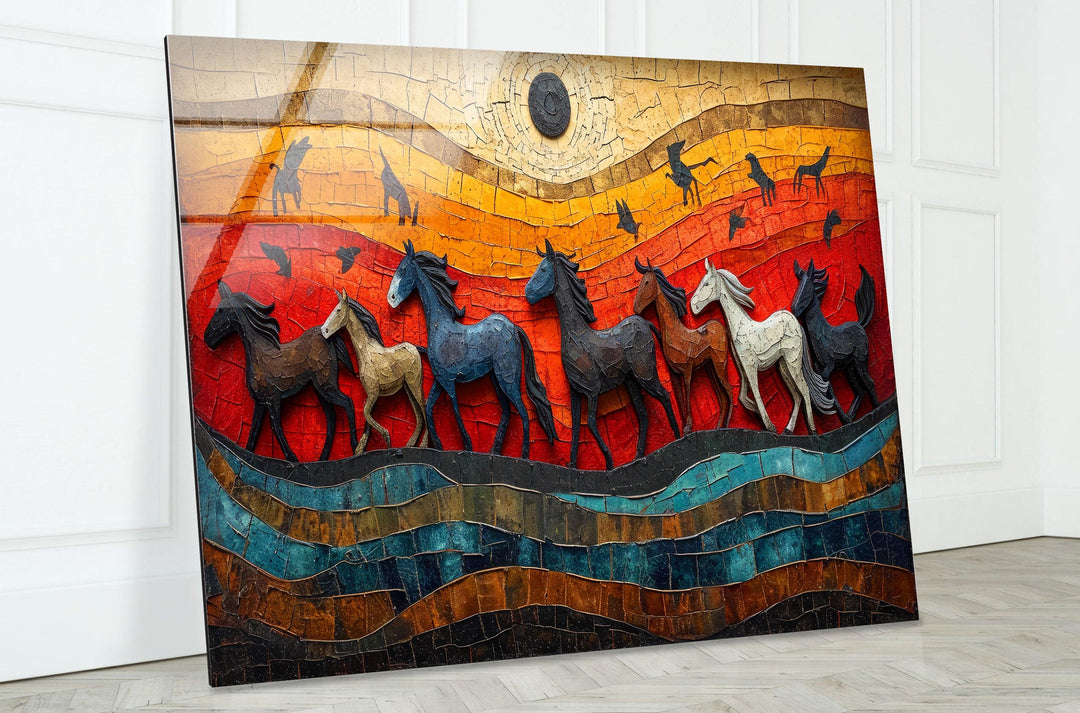 Mosaic Horses Glass Wall Art glass art painting, glass art for the Wall