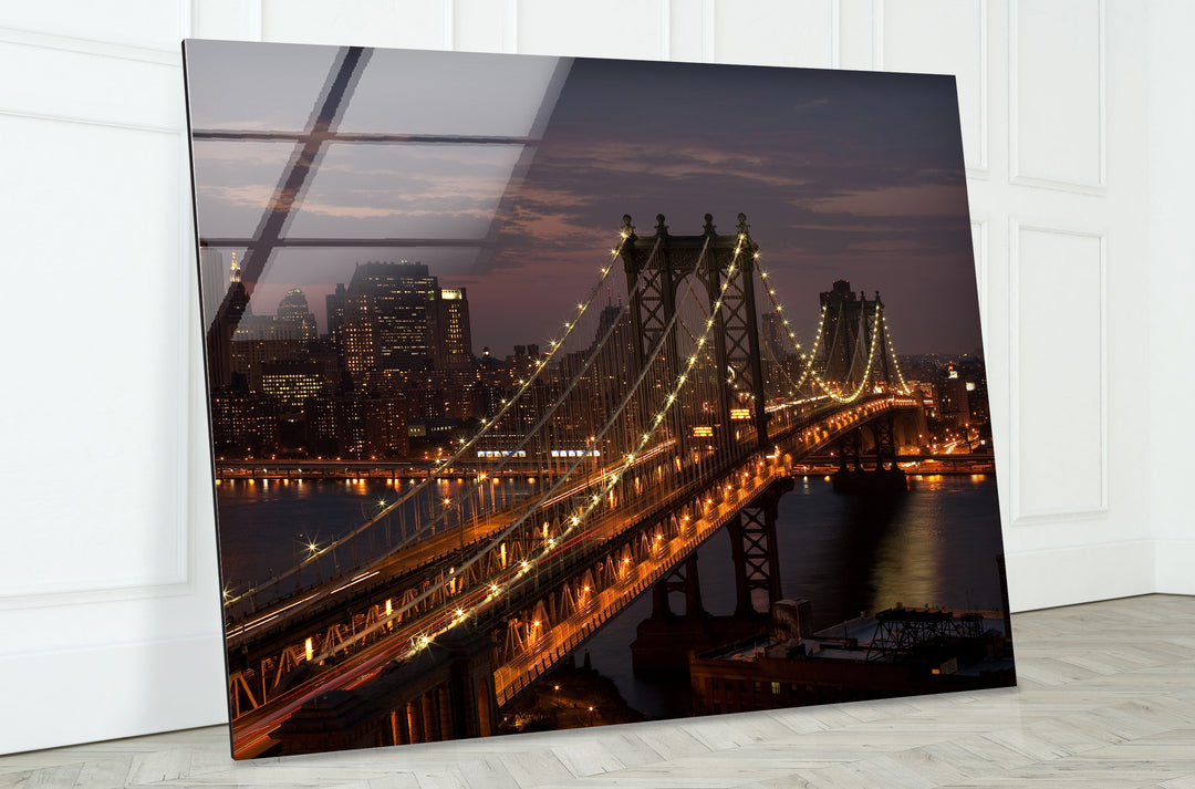 Brooklyn Bridge Glass Wall Art – Stunning Night View of Iconic