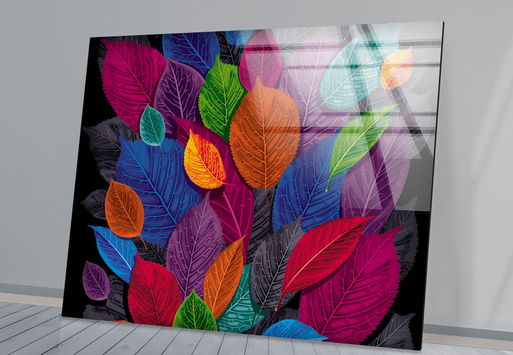 Modern Colorful Leaf Glass Wall Art, Glass Printing Wall Art, Print photos on glass