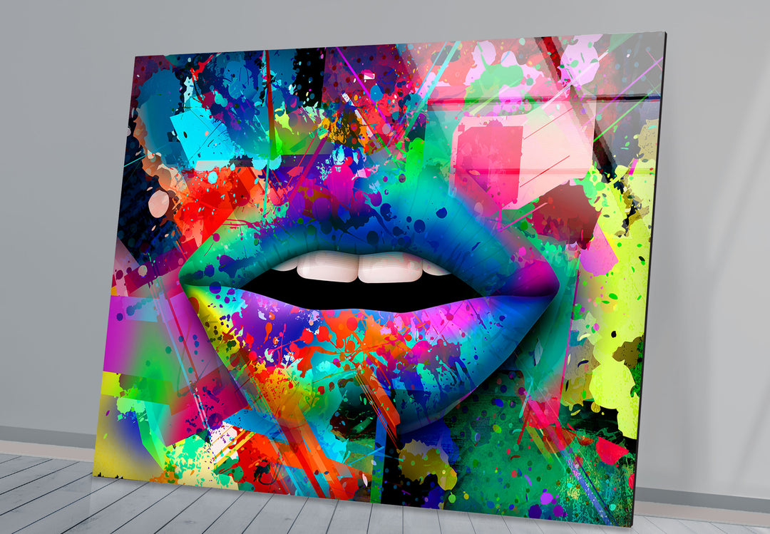 Color Spray Lips Glass Wall Art