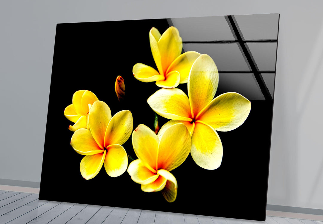 Yellow Plumeria Glass Wall Art, custom glass pictures, glass art prints