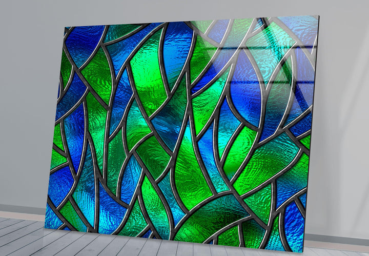 Green Stained Abstract Glass Wall Art print picture on glass, Tempered Glass Wall Art