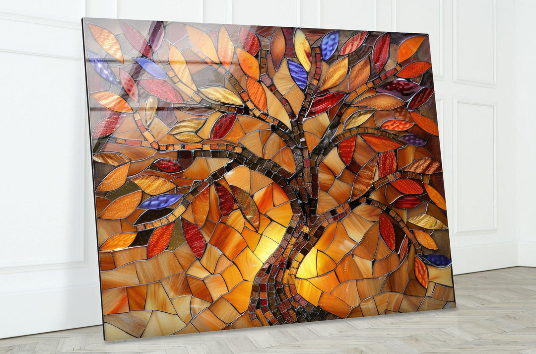 Stained Brown Tree Glass Wall Art large glass photo prints, glass wall photos