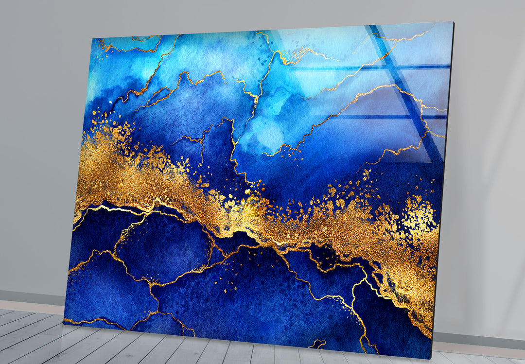 Blue and Golden Abstract Glass Wall Art stained glass wall art, stained glass wall decor