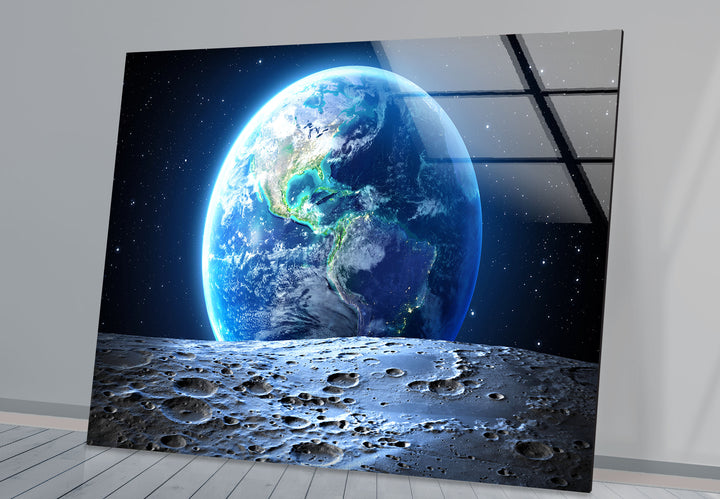 Earth From Space Glass Wall Art print picture on glass, Tempered Glass Wall Art