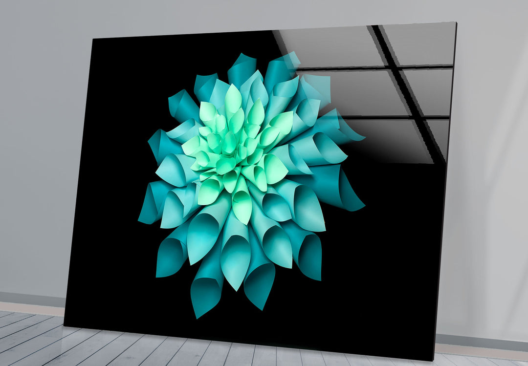 Green Paper Origami Flower Glass Wall Art, glass photo prints, glass picture prints
