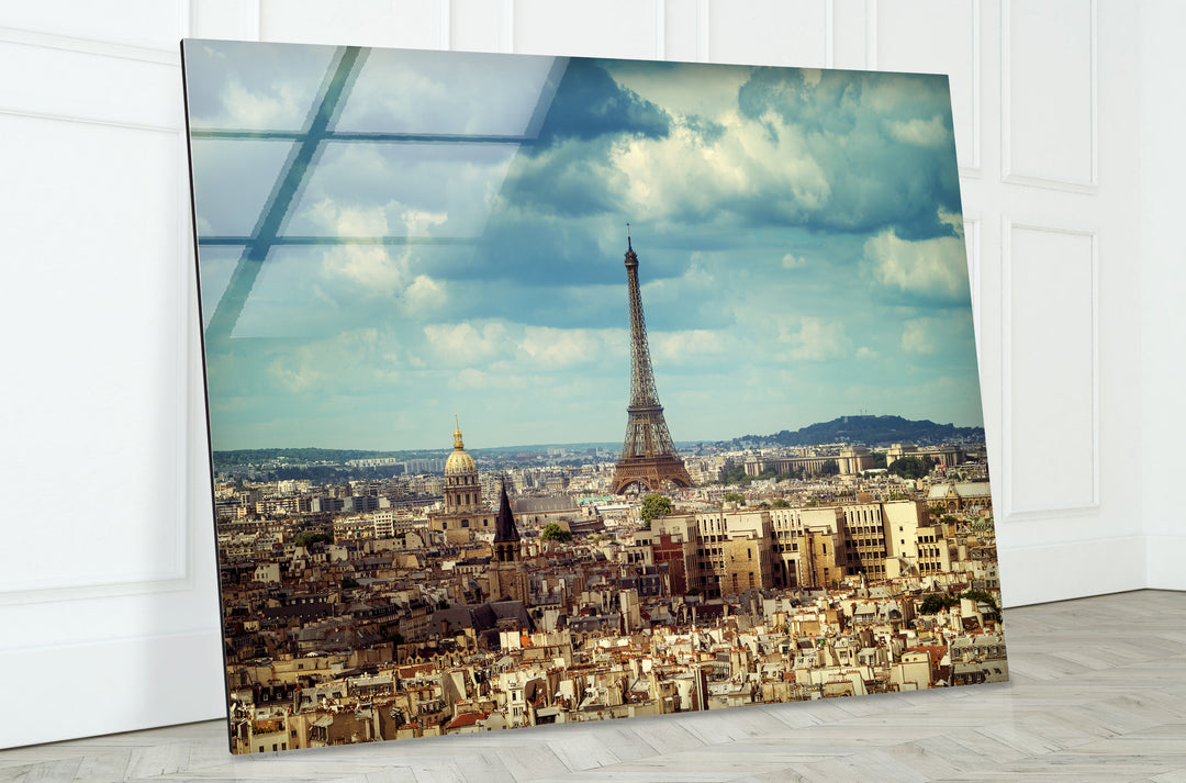 Paris Skyline Glass Wall Art – Iconic Eiffel Tower View with Cityscape