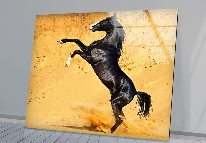 Black Horse on Desert Glass Wall Art stained glass wall art, stained glass wall decor