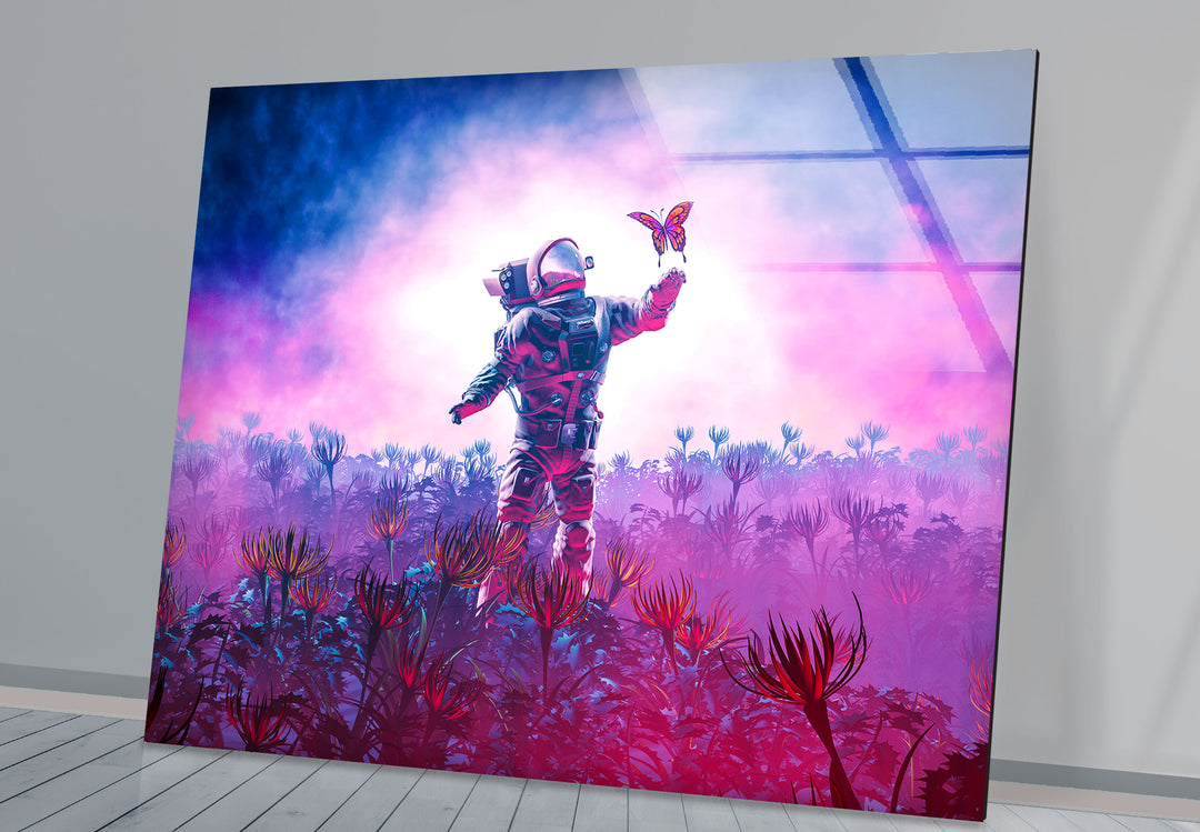 Astronaut With Butterfly Glass Wall Art, large glass photo prints, glass wall photos