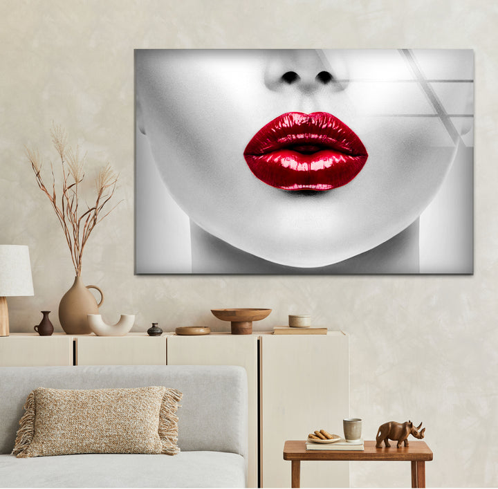 White Woman Red Lips Cool Wall Decor & Glass Print Art