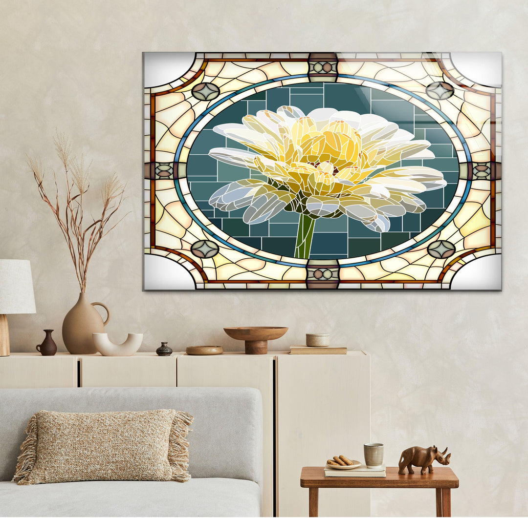 Stained Daisy Glass Wall Art picture on glass wall art, photos printed on glass