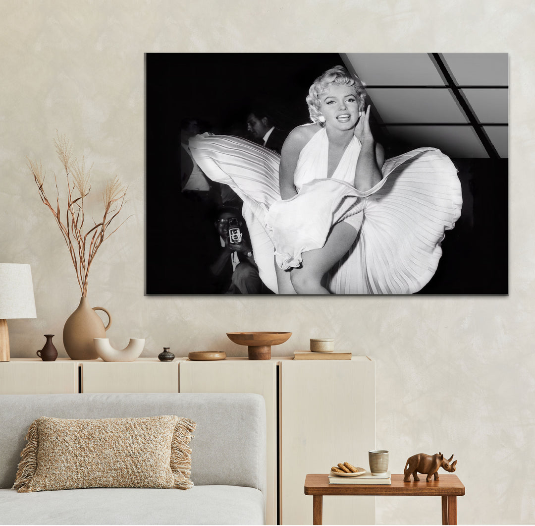 Marilyn Monroe White & Black Glass Wall Art print picture on glass, Tempered Glass Wall Art
