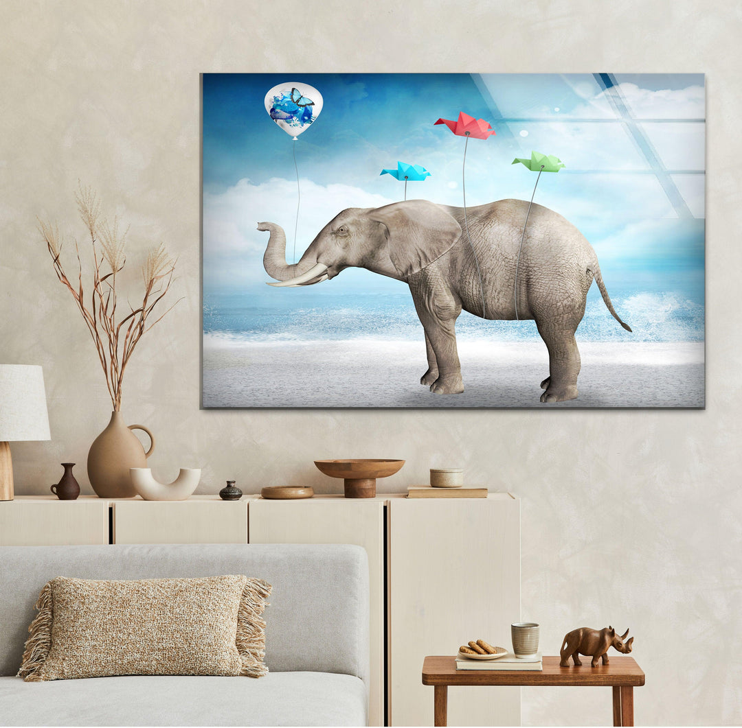 Surreal Elephant Glass Wall Art Glass Printing Wall Art, Print photos on glass