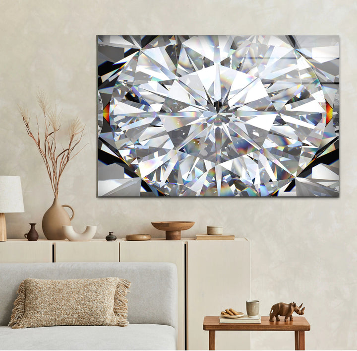 White Diamond Abstract Glass Wall Art picture on glass wall art, photos printed on glass
