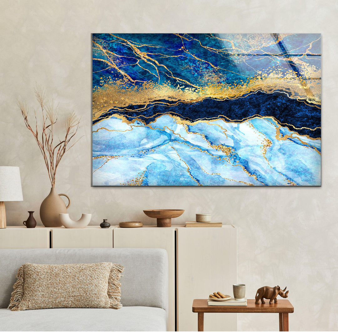 Turquoise Marble&Gold Veins Glass Wall Art, glass image printing, glass prints from photos