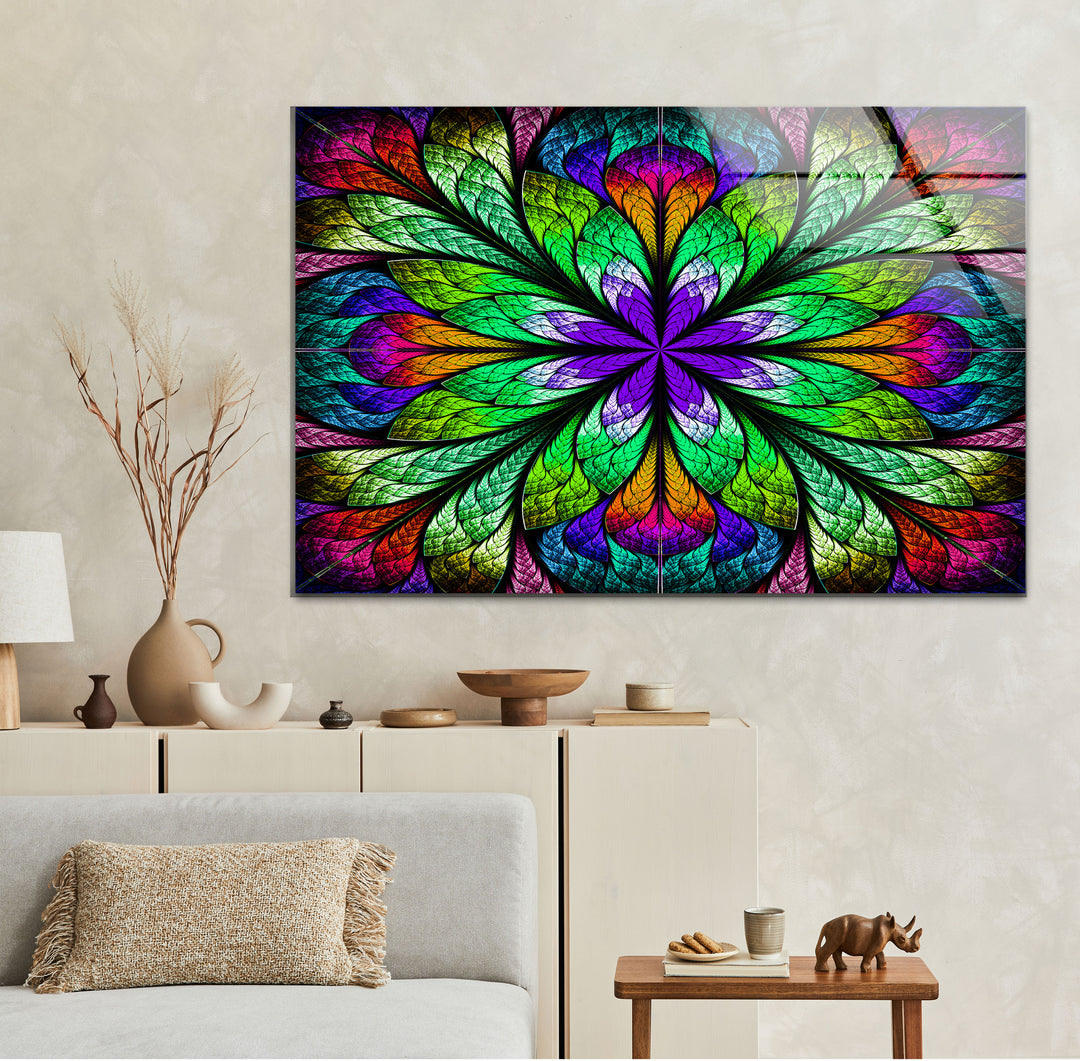 Fractal Flower in Glass Window Glass Wall Art custom glass pictures, glass art prints
