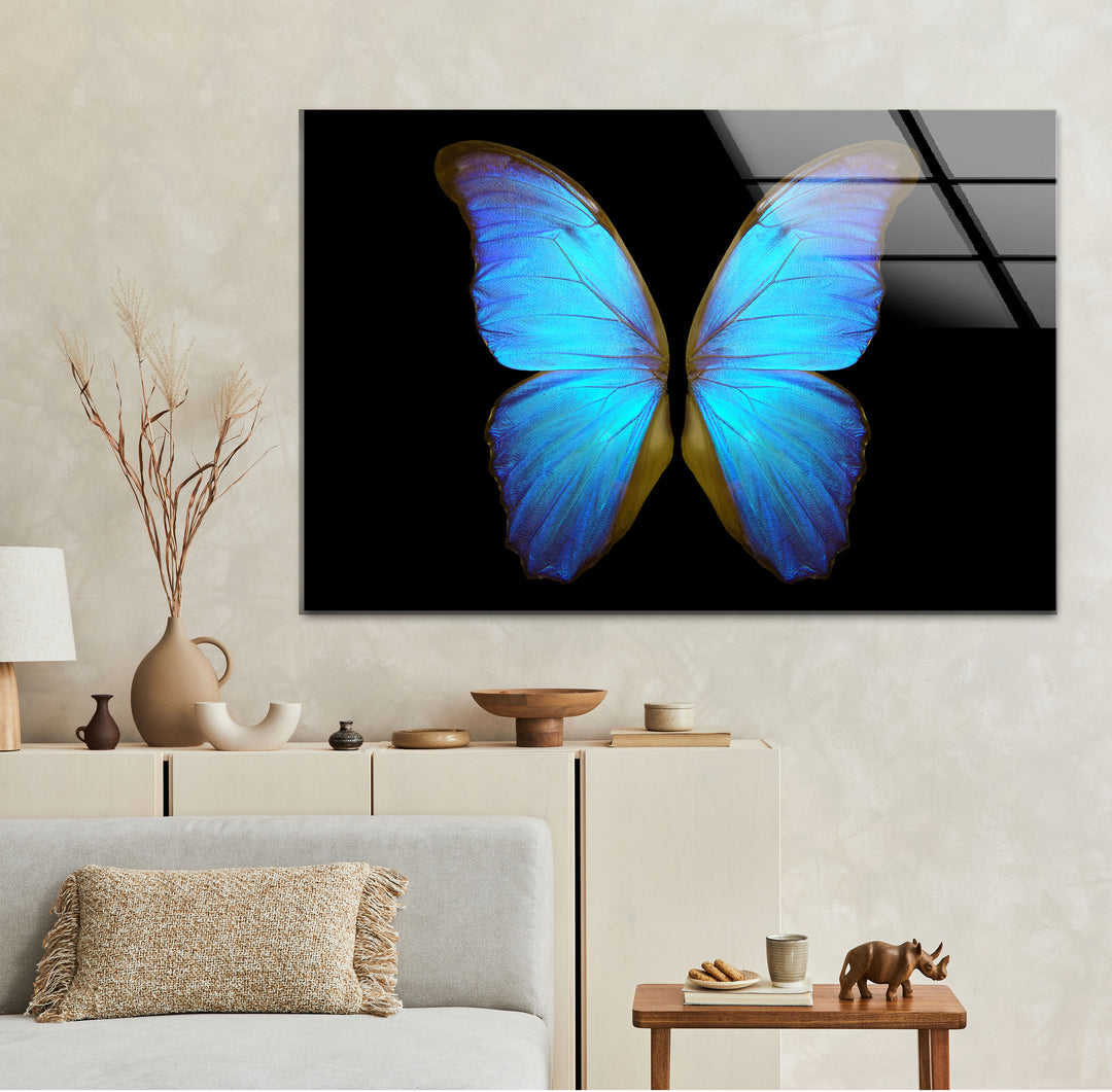 Blue Butterfly Glass Wall Art glass art painting, glass art for the Wall