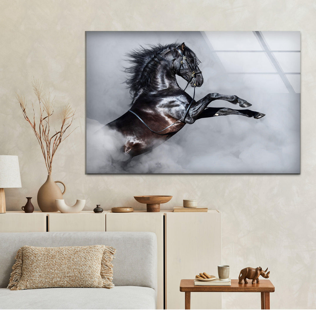 Imposing Horse Glass Wall Art print picture on glass, Tempered Glass Wall Art