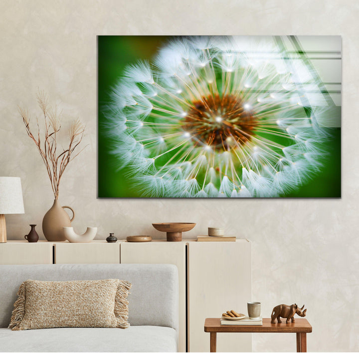 Single Dandelion Flower Glass Wall Art, glass pictures for Wall, glass prints wall art
