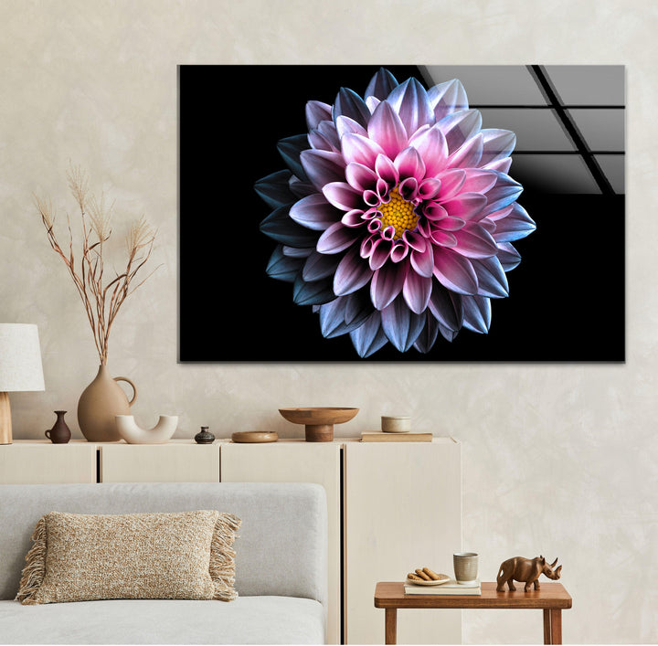 Purple Flower On Black Glass Wall Art, large glass photo prints, glass wall photos
