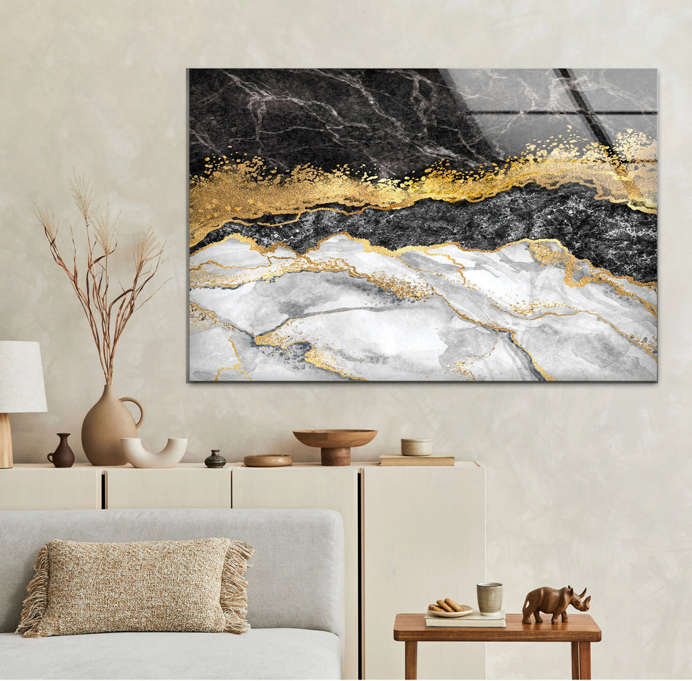 Black White Gold Marble Glass Wall Art, print picture on glass, Tempered Glass Wall Art