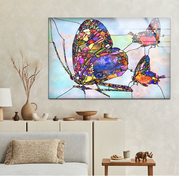 Mosaic Butterfly Glass Wall Art photo print on glass, prints on glass wall art