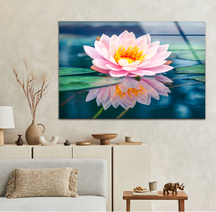 Pink Lotus Flower Glass Wall Art, glass photo prints, glass picture prints