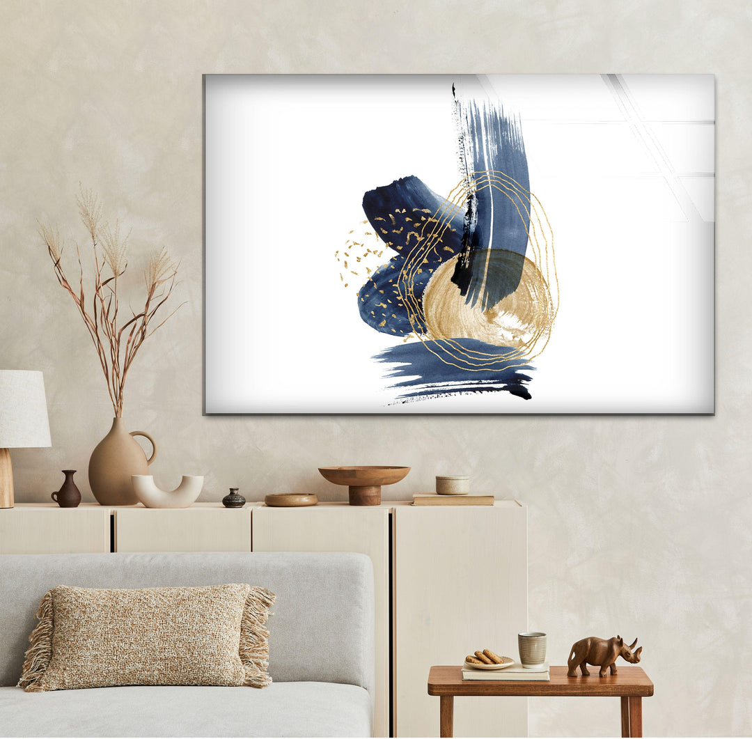 Blue Gold Abstract Painting Glass Wall Art glass art painting, glass art for the Wall