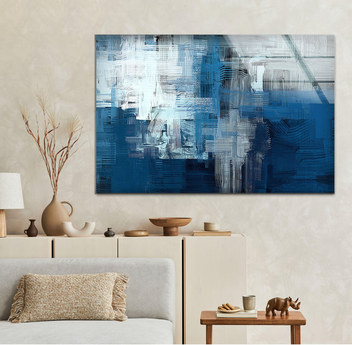 Blue Ink Abstract Glass Wall Art , Glass Printing Wall Art, Print photos on glass