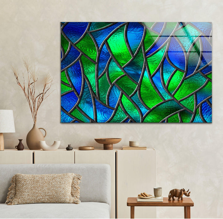 Green Stained Abstract Glass Wall Art stained glass wall art, stained glass wall decor