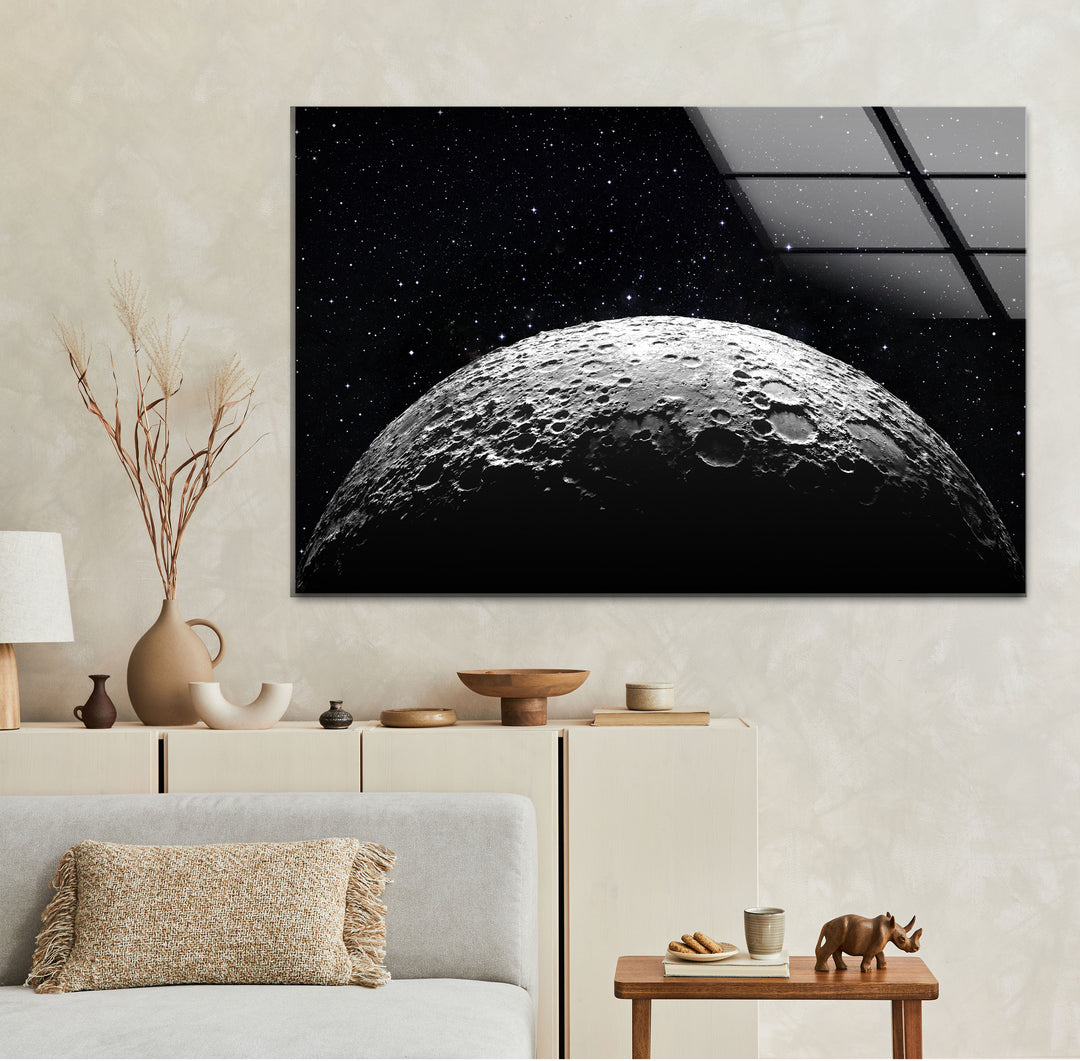 Moon Surface Glass Wall Art, photo print on glass, prints on glass wall art