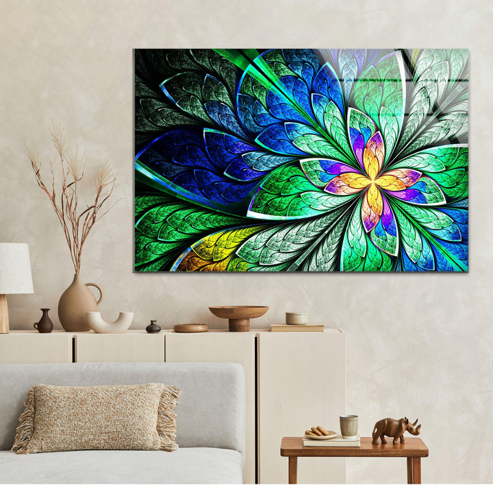 Fractal Style Stained Flower Glass Wall Art, print on glass, glass printed photos