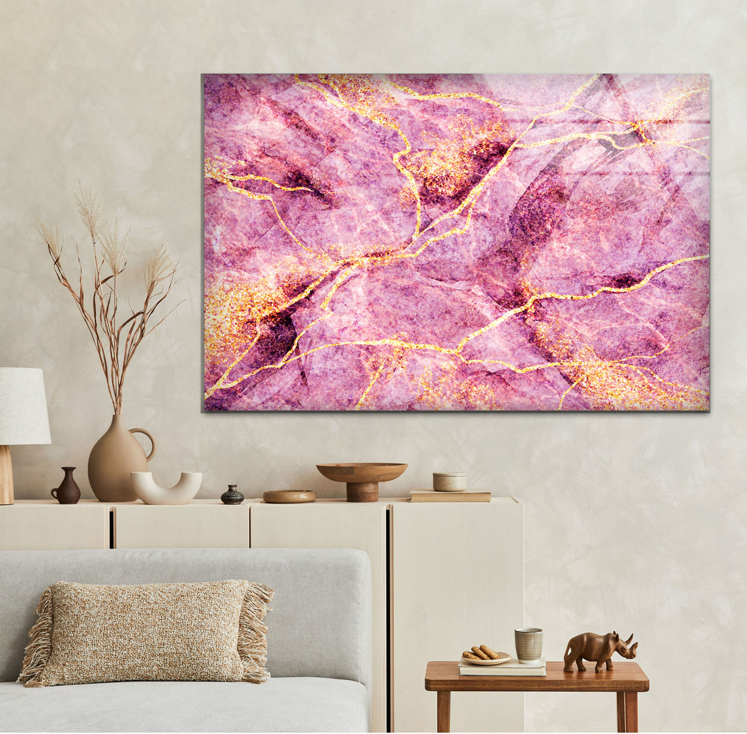 Pink Marble with Gold Glitter Modern Glass Art & Cool Wall Art